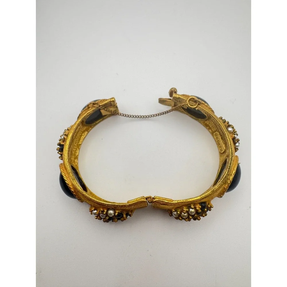 Vintage Original by Robert Bracelet Gold Tone Black Cabochon Clamper Cuff